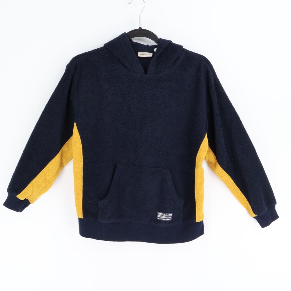 Arizona Jeanβ Co. Sweatshirt Hooded Front Pocket Boys M Dark Blue Yellow Accents